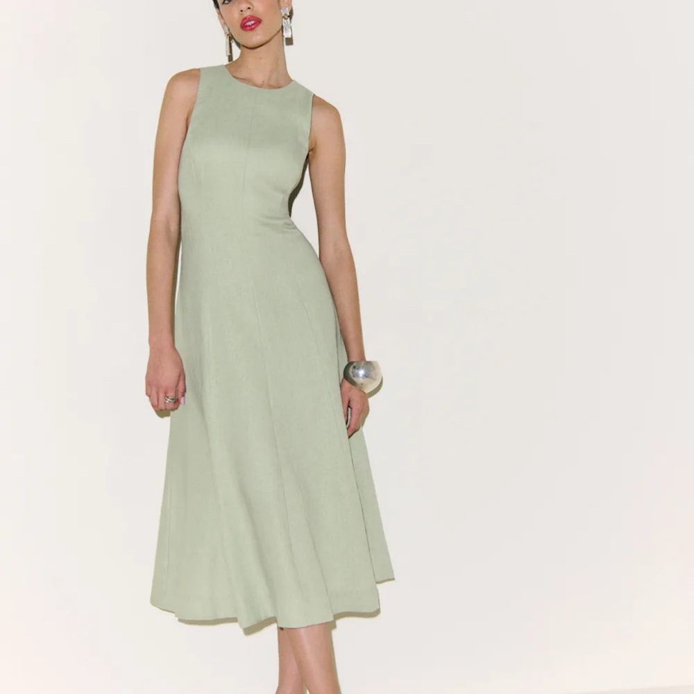 Reformation Davin Linen Dress Green - Size 6